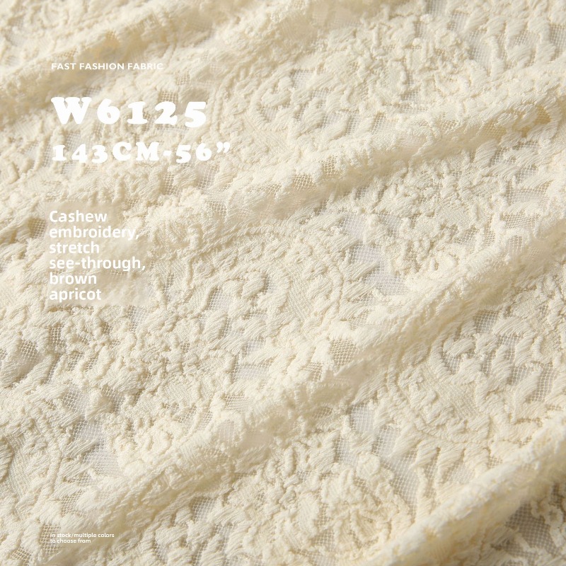Embroidery Veil - Tkanina żakardowa z elastycznym haftem paisley,