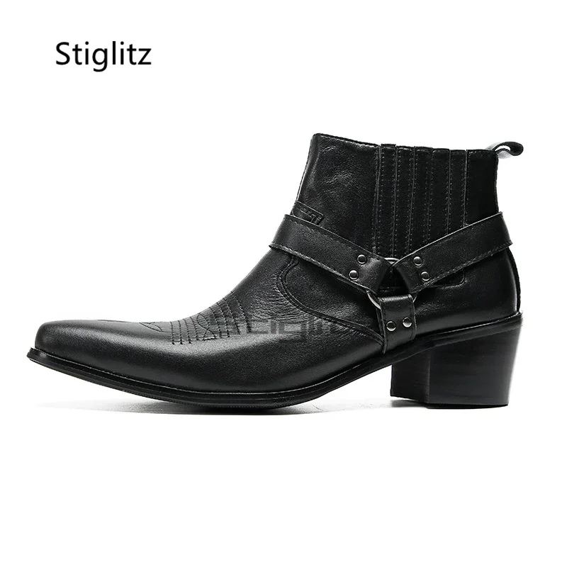 Embroidery On Leather - Czarne skórzane buty męskie z haftem,