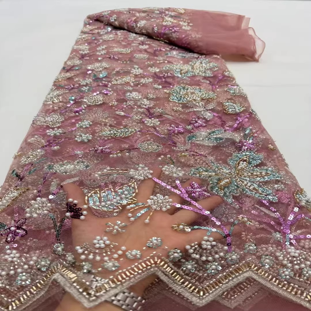 Embroidery Beads - 5 jardów tkaniny z cekinami, koralikami