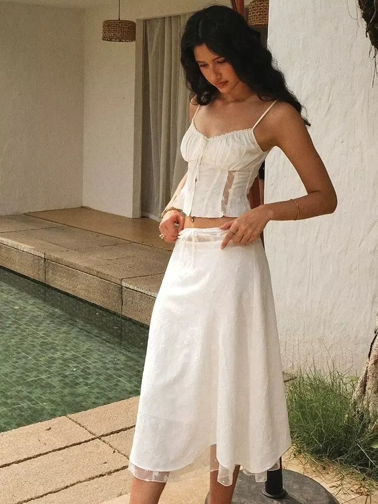 Embroidery White Dress - Chicheca letni biały zestaw sukienek damski
