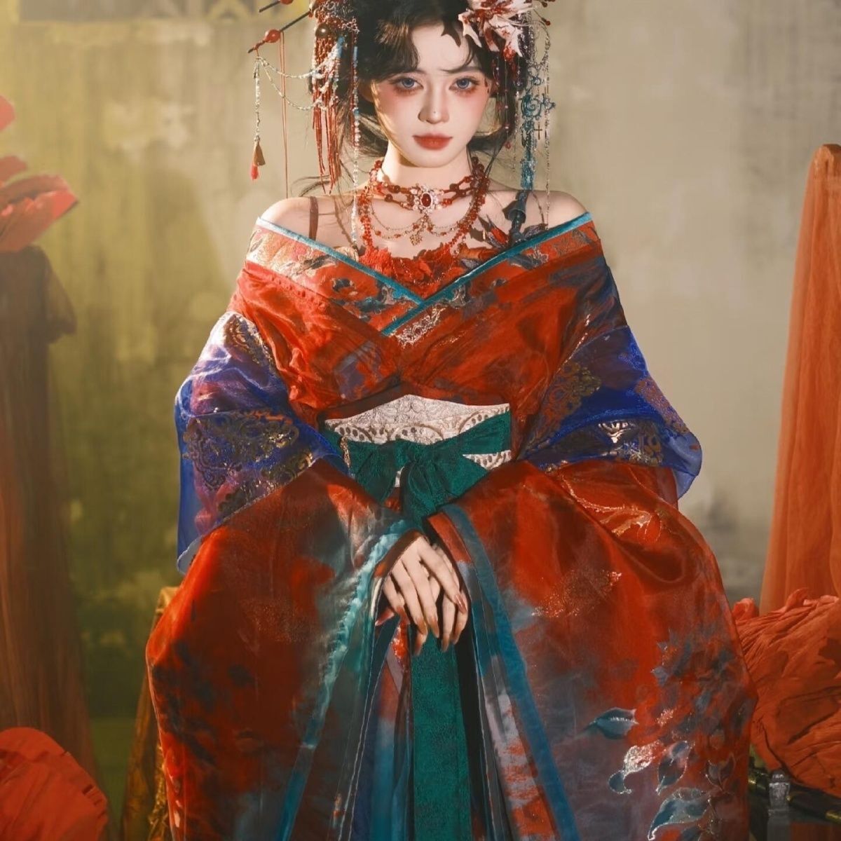 Embroidery Kit - Czarno-niebieski haftowany Hanfu damski, ulepszony tradycyjny