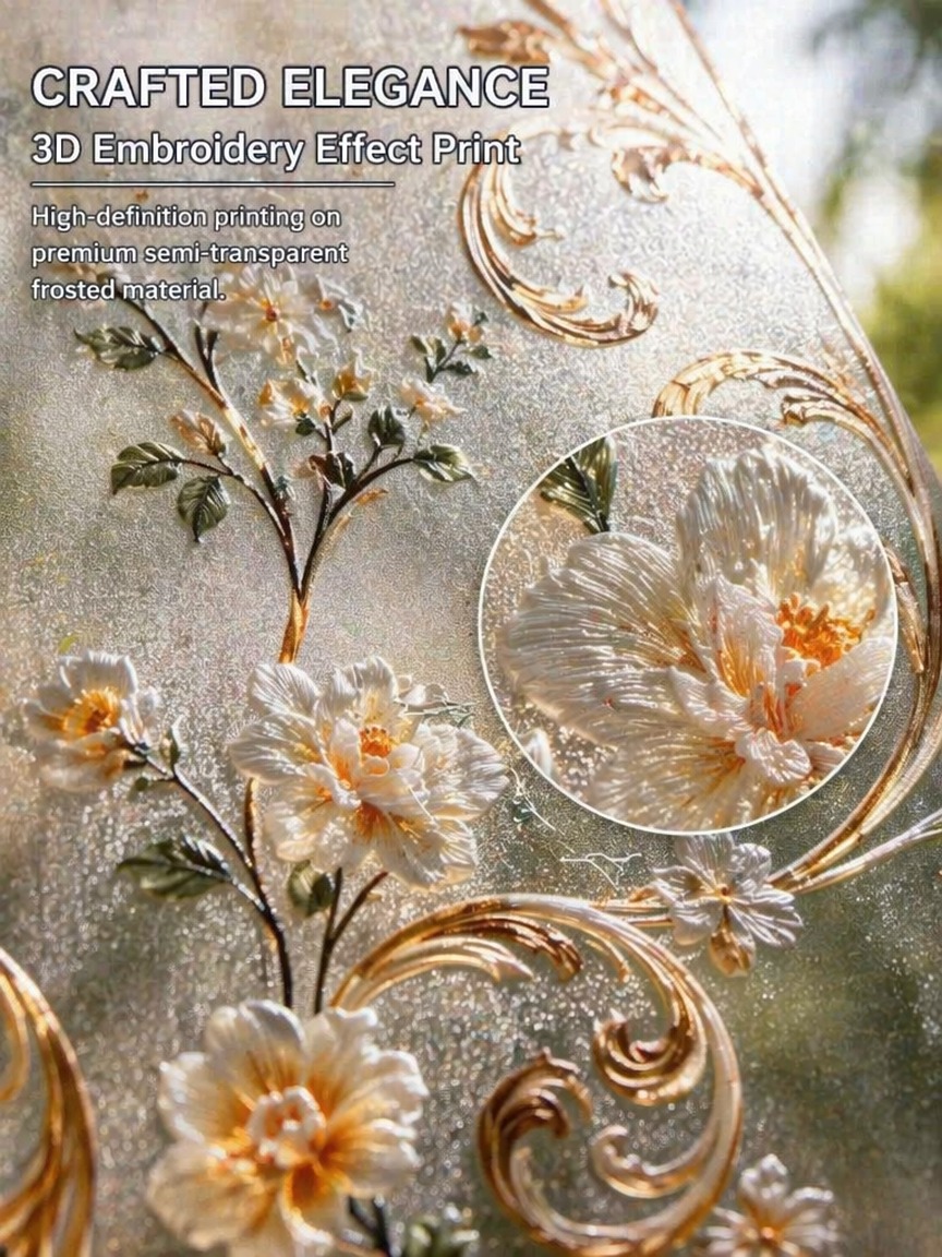 Embroidery Pattern - Folia okienna z wzorem haftu, matowa,