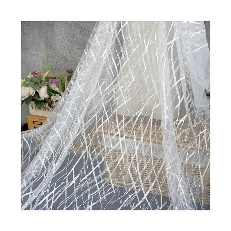 Embroidery Veil - Ciężkie cekiny Koronkowa tkanina Haft kwiatowy
